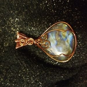 Labradorite wrapped in non tarnish antique copper color coated copper wire